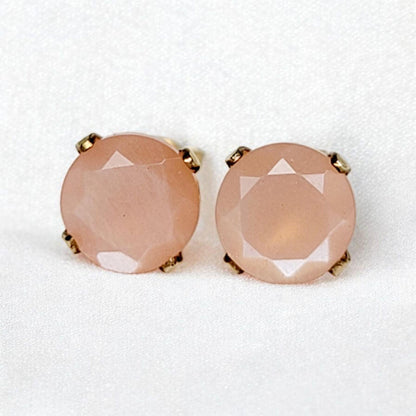 Peach moonstone stud earrings 14k solid gold, gold filled, or sterling silver — available in rose, yellow, or white gold settings