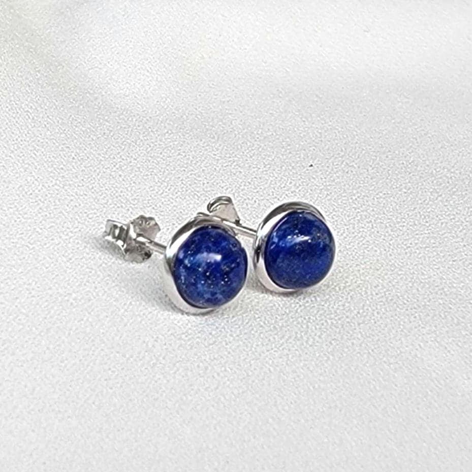 925 Sterling Silver lapis Lazuli Stud Earrings - Bezeled Lapis Lazuli Earrings - Lapis Lazuli Jewelry - Medium 6mm