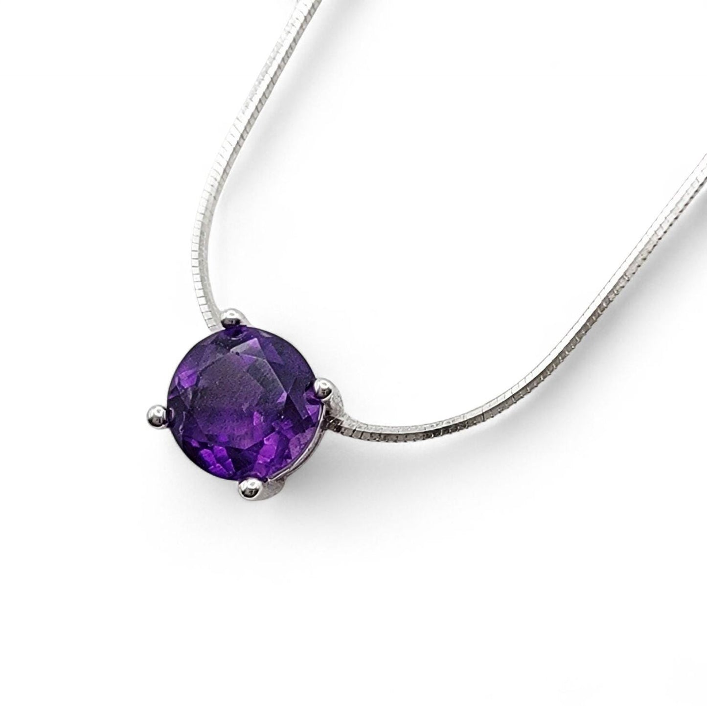 925 Sterling Silver Amethyst Pendant Necklace - Amethyst Gemstone Charm Necklace - Amethyst .925 Silver Chain Necklace