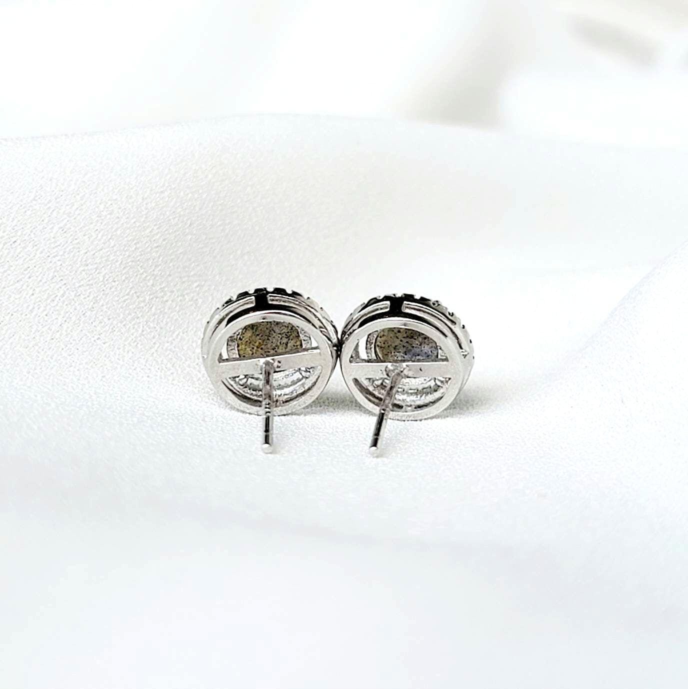 Labradorite Halo Earrings | Silver or Rose Gold Plating