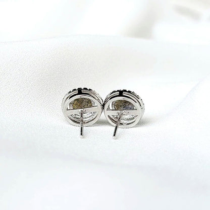 Labradorite Halo Earrings | Silver or Rose Gold Plating
