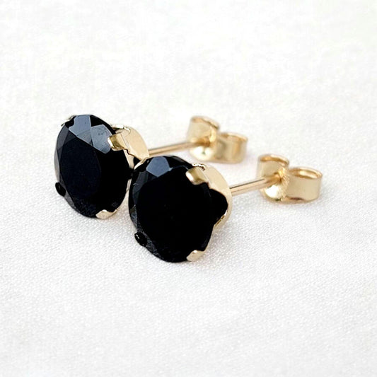 Black onyx stud earrings in 14k solid gold, gold filled, or sterling silver — available in white, yellow, or rose gold and sizes 3mm, 4mm, 5mm, 6mm — minimalist gemstone studs and elegant birthstone jewelry gift.