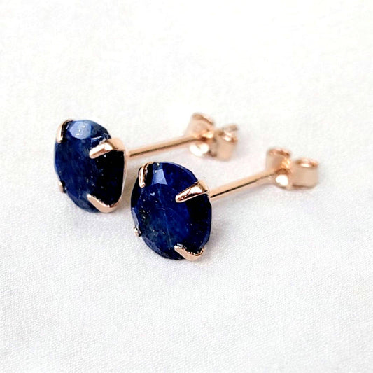 Lapis Lazuli Stud Earrings – Sterling Silver or Gold Plated (3–6mm)