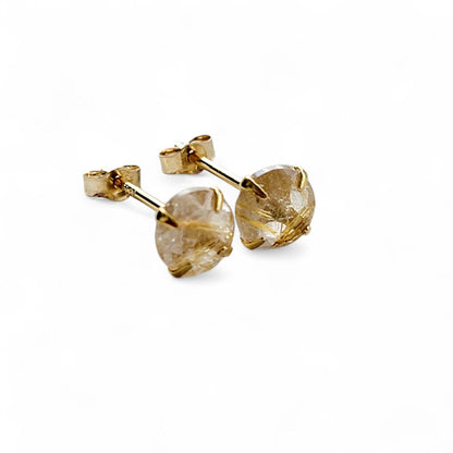 Gold Rutilated Quartz Stud Earrings – Sterling Silver or Gold Plated (3–6mm)