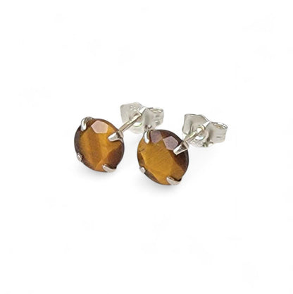 Tiger’s Eye Stud Earrings – Sterling Silver or Gold Plated (3–6mm)