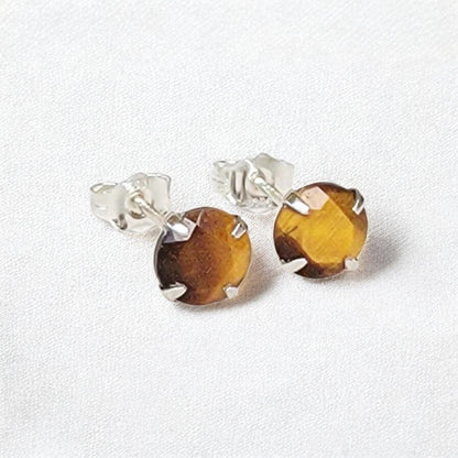 Tiger’s Eye Stud Earrings – Sterling Silver or Gold Plated (3–6mm)