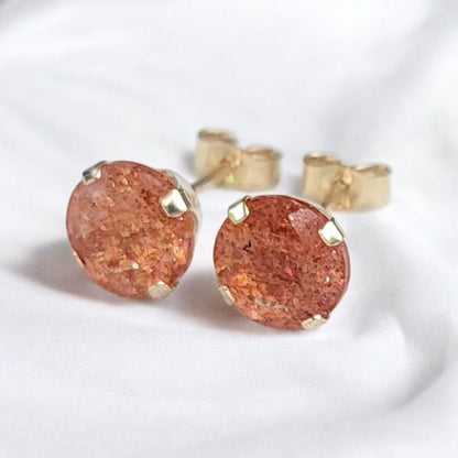 Sunstone Stud Earrings – 14K Gold, Gold Filled or Sterling Silver