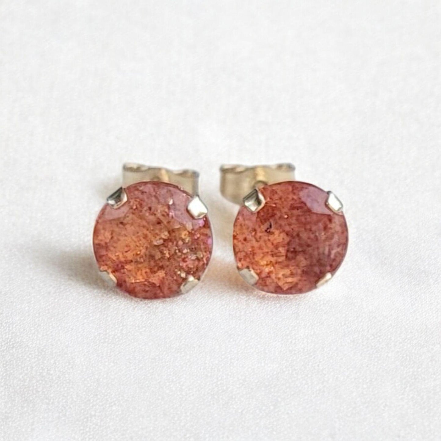 Sunstone stud earrings 14k solid gold, gold filled, or sterling silver — available in rose, yellow, or white gold settings