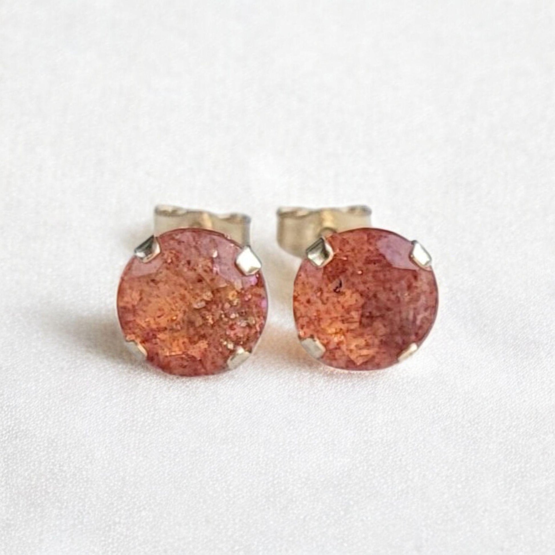 Sunstone stud earrings 14k solid gold, gold filled, or sterling silver — available in rose, yellow, or white gold settings