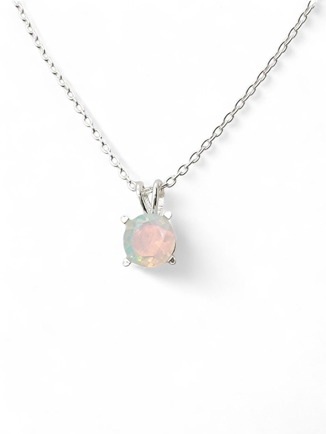 Ethiopian opal pendant in 14k solid gold (rose, yellow, white) or sterling silver, available in 6mm, 5mm, 4mm, and 3mm sizes with 16 or 18 inch chain or pendant only.