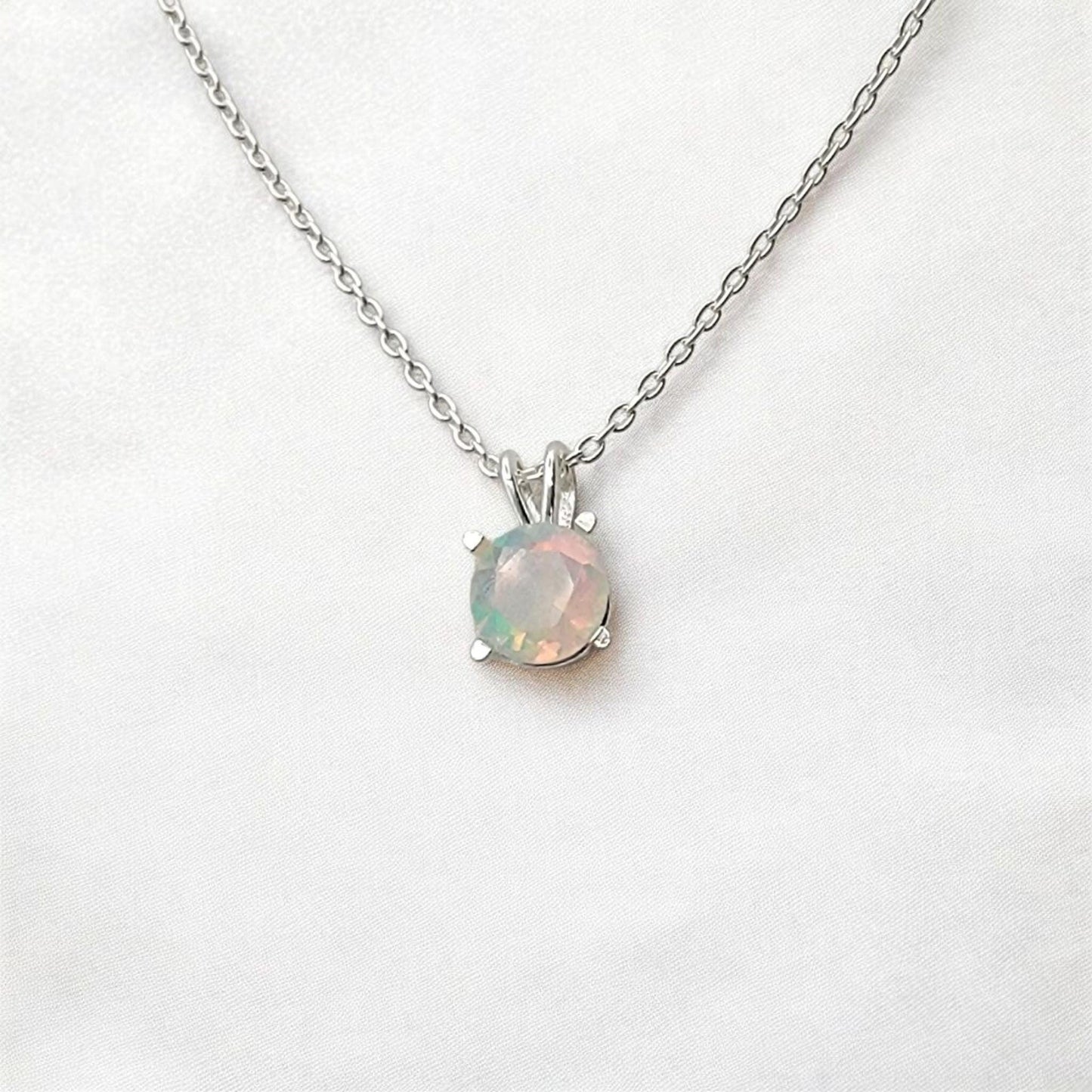 Ethiopian opal pendant in 14k solid gold (rose, yellow, white) or sterling silver, available in 6mm, 5mm, 4mm, and 3mm sizes with 16 or 18 inch chain or pendant only.