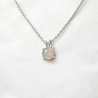 Ethiopian opal pendant in 14k solid gold (rose, yellow, white) or sterling silver, available in 6mm, 5mm, 4mm, and 3mm sizes with 16 or 18 inch chain or pendant only.
