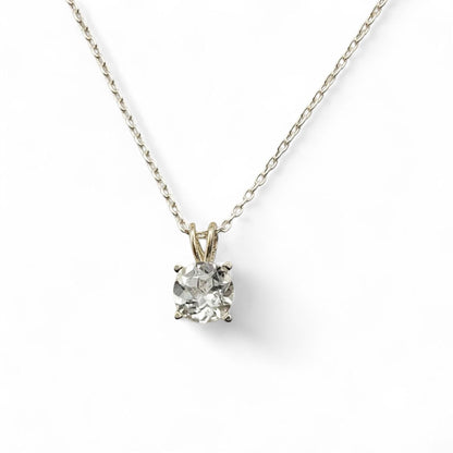 White topaz pendant necklace in 14k gold or sterling silver, available in 6mm–3mm with 16 or 18 inch chain.