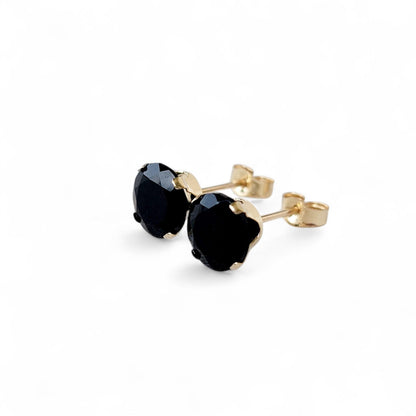 Black onyx stud earrings in 14k solid gold, gold filled, or sterling silver — available in white, yellow, or rose gold and sizes 3mm, 4mm, 5mm, 6mm — minimalist gemstone studs and elegant birthstone jewelry gift.