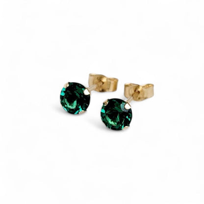 Sustainable Lab Grown Emerald Stud Earrings – Solid 14K Gold, Gold Filled or Sterling Silver