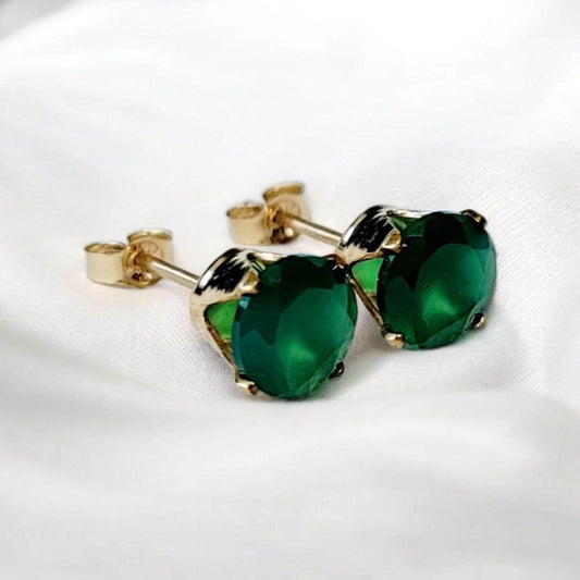 Green Onyx Stud Earrings – Natural Gemstone | 14K Gold, Gold Filled or Sterling Silver