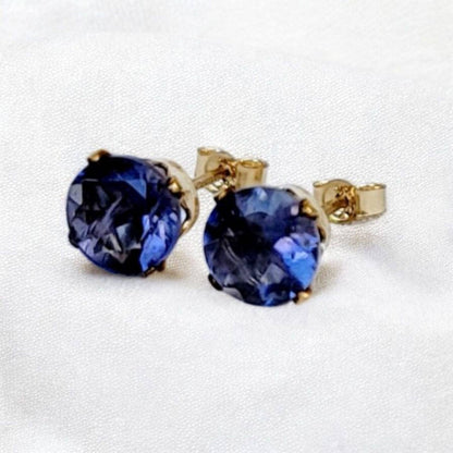 Iolite Stud Earrings – 14K Gold, Gold Filled or Sterling Silver
