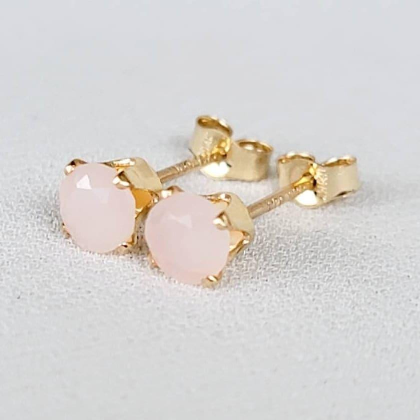 Milky pink opal stud earrings. available in 14k solid gold, gold-filled, or silver.