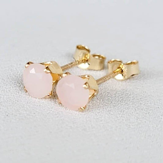 Milky pink opal stud earrings. available in 14k solid gold, gold-filled, or silver.
