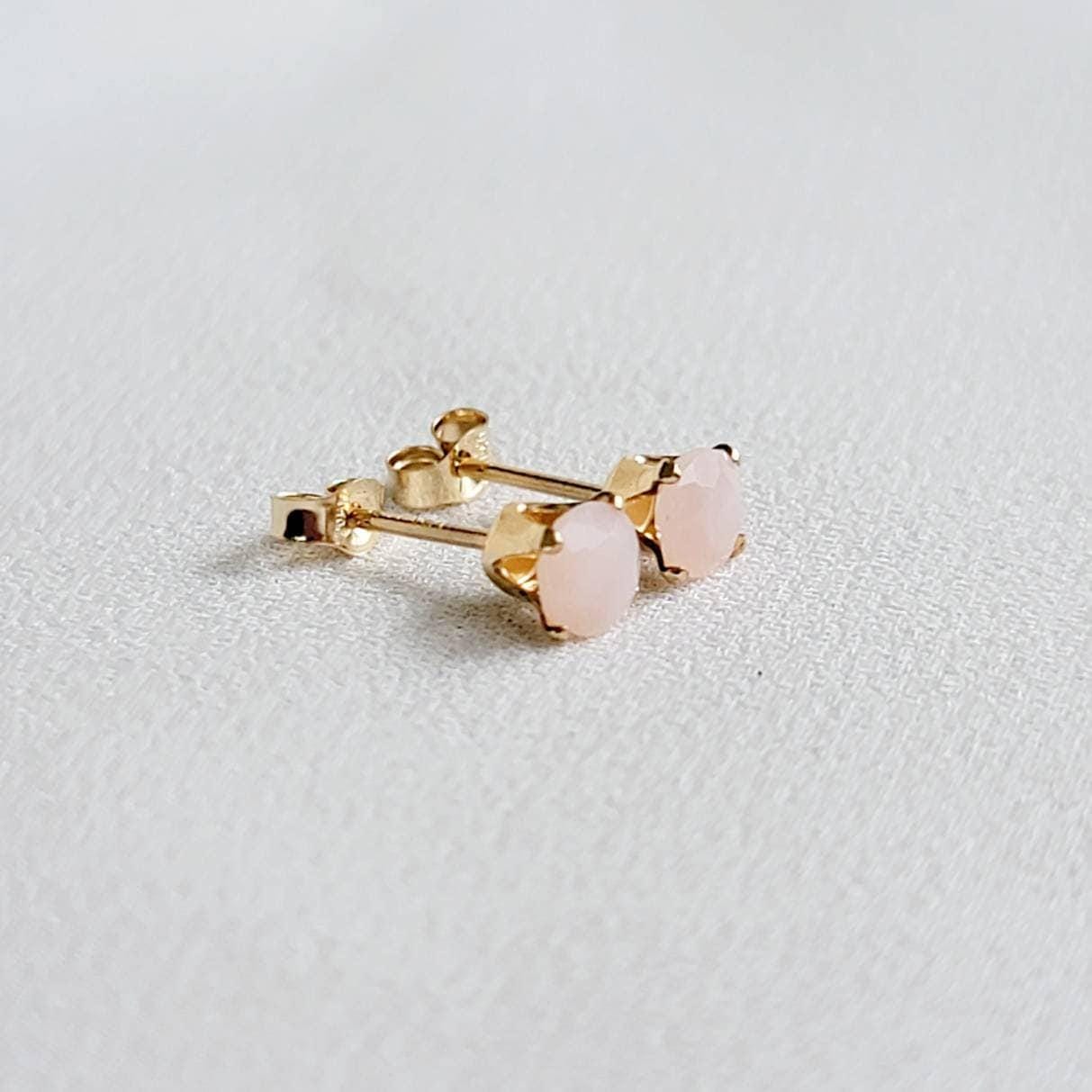 Milky pink opal stud earrings. available in 14k solid gold, gold-filled, or silver.