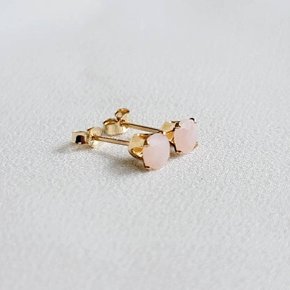 Milky pink opal stud earrings. available in 14k solid gold, gold-filled, or silver.