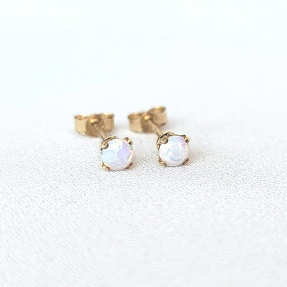 Opalite Stud Earrings: Dainty, Minimalist Style (14k Gold Filled)