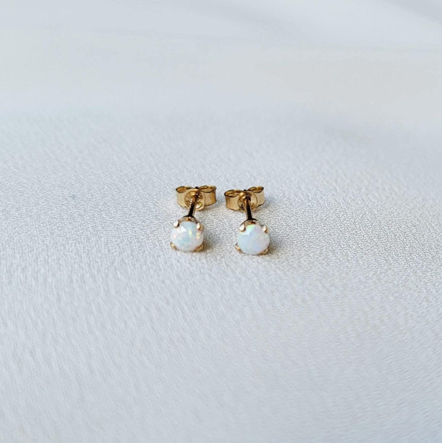 Opalite Stud Earrings: Dainty, Minimalist Style (14k Gold Filled)