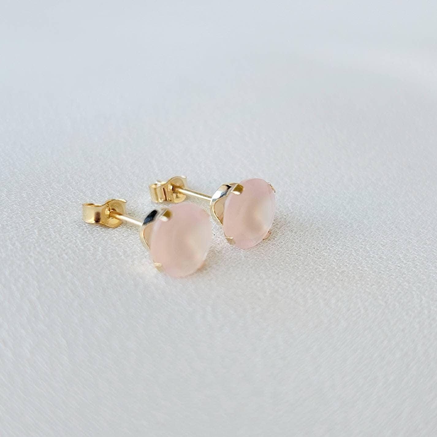 Pink Chalcedony Stud Earrings – 14K Gold, Gold Filled or Sterling Silver