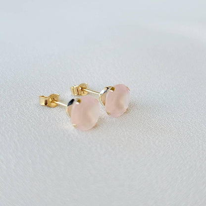 Pink Chalcedony Stud Earrings – 14K Gold, Gold Filled or Sterling Silver