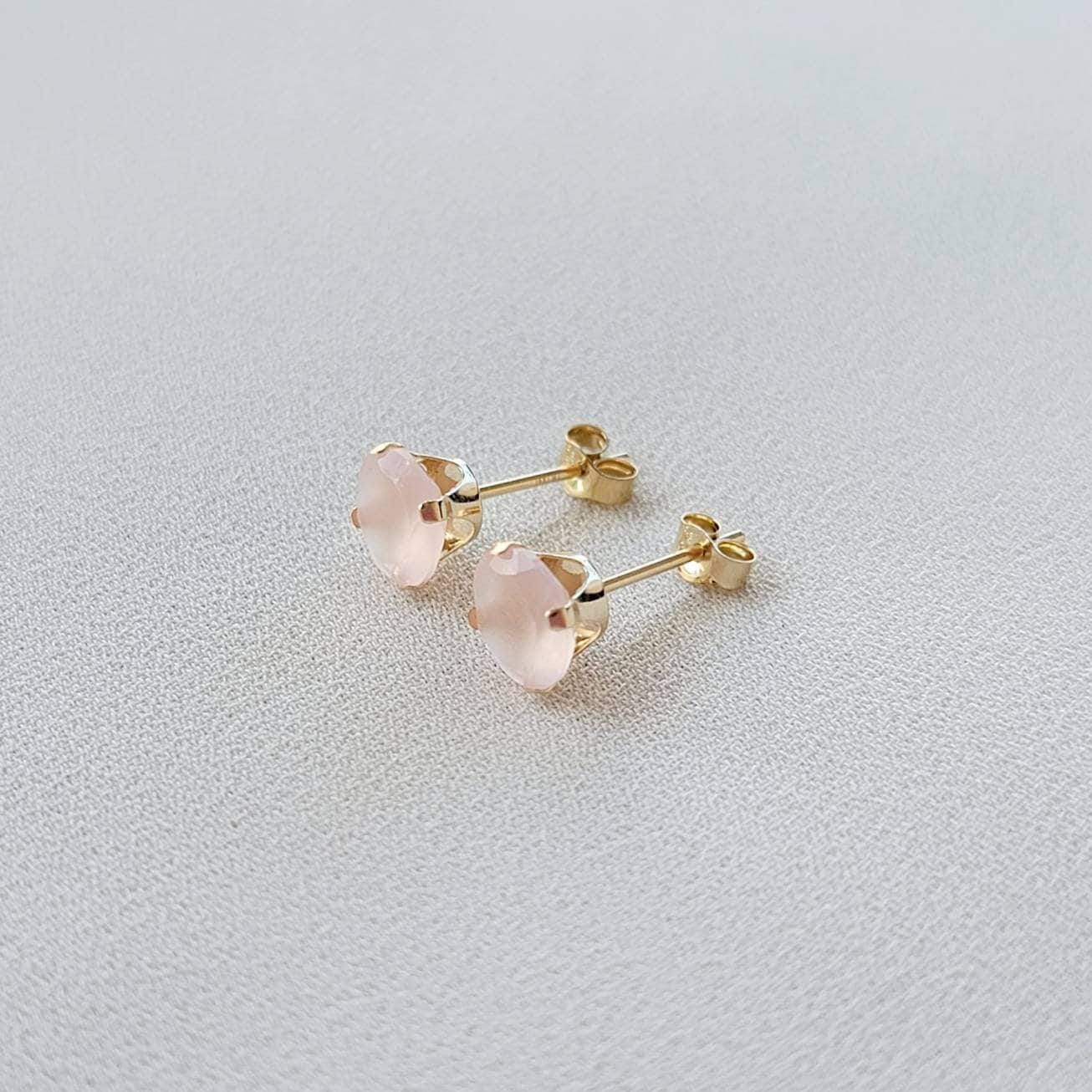 Pink Chalcedony Stud Earrings – 14K Gold, Gold Filled or Sterling Silver