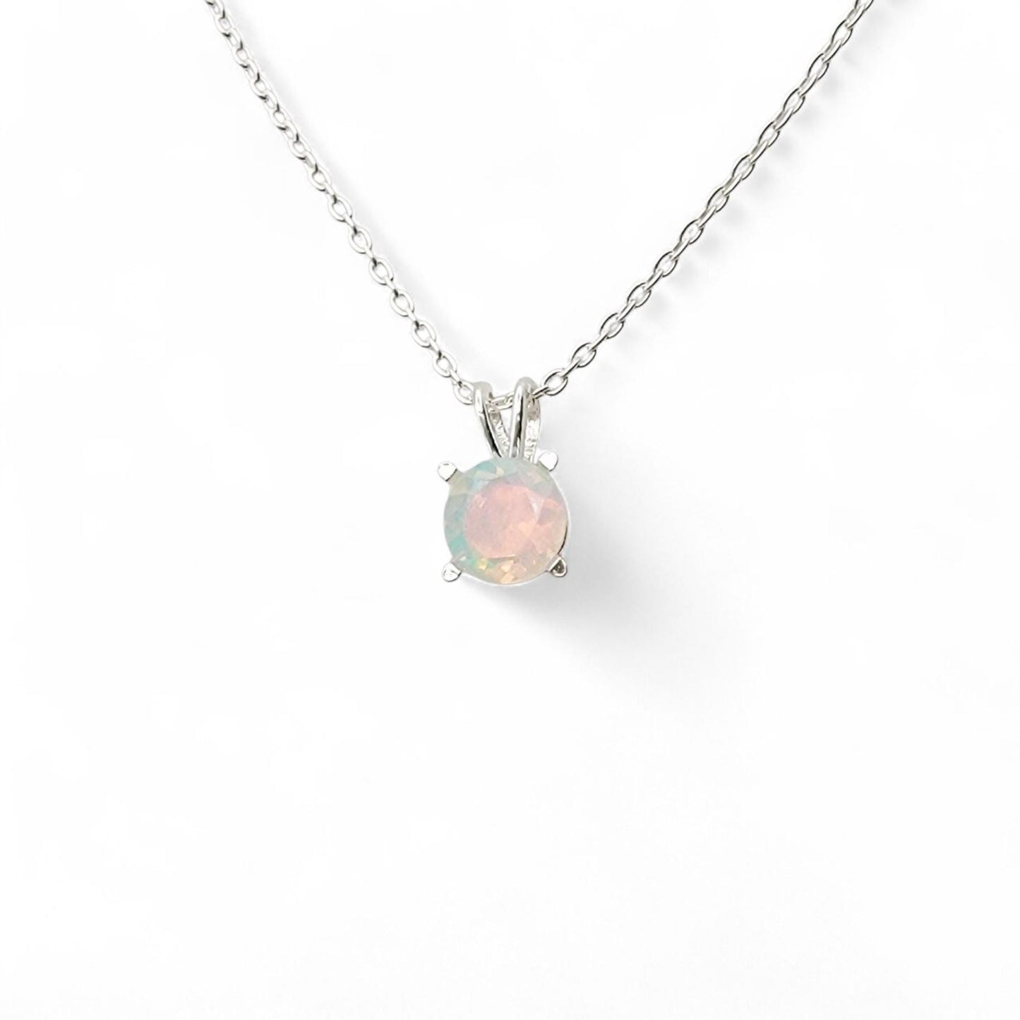 Ethiopian opal pendant in 14k solid gold (rose, yellow, white) or sterling silver, available in 6mm, 5mm, 4mm, and 3mm sizes with 16 or 18 inch chain or pendant only.