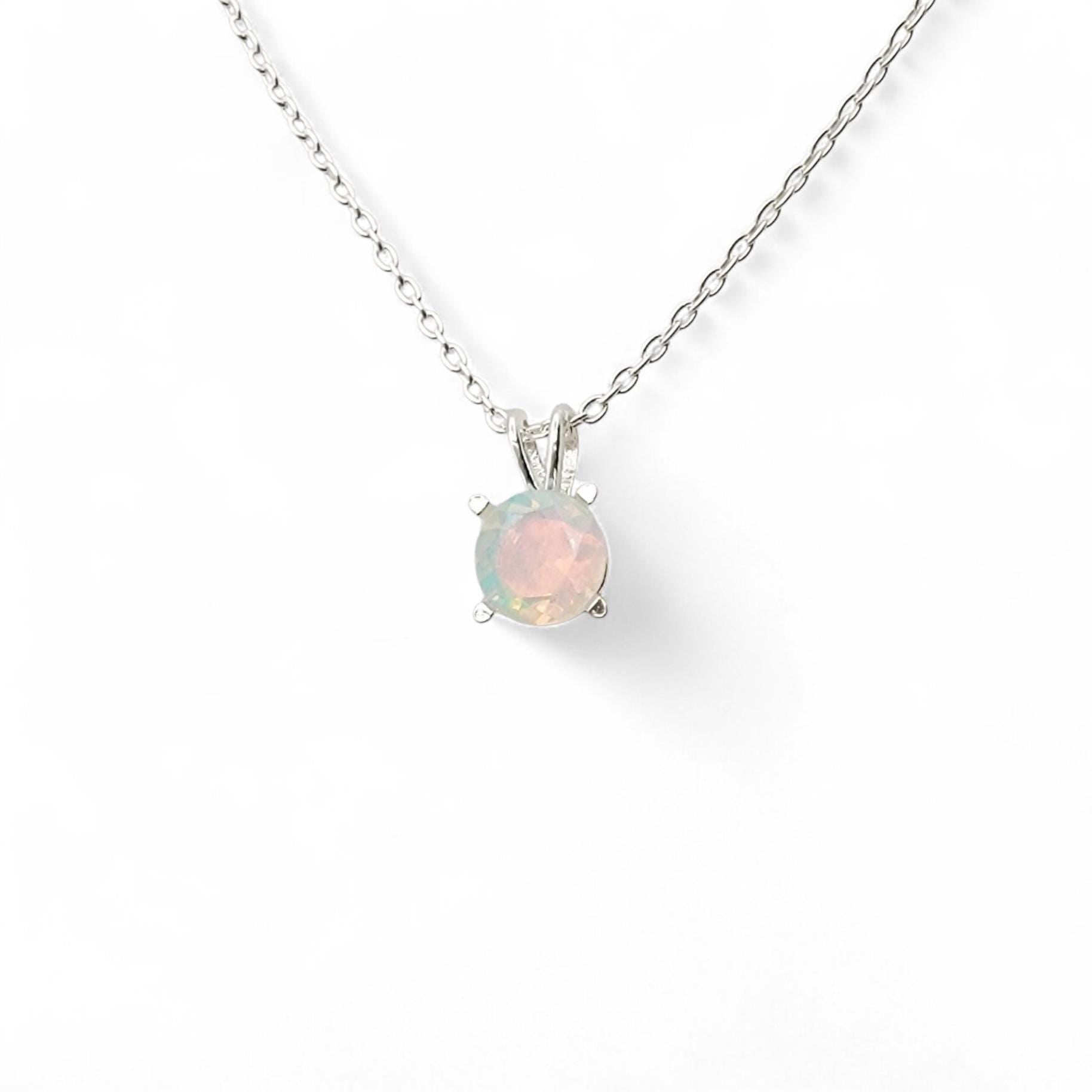 Ethiopian opal pendant in 14k solid gold (rose, yellow, white) or sterling silver, available in 6mm, 5mm, 4mm, and 3mm sizes with 16 or 18 inch chain or pendant only.