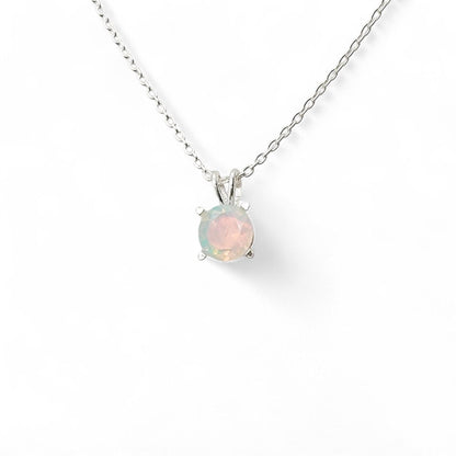 Ethiopian opal pendant in 14k solid gold (rose, yellow, white) or sterling silver, available in 6mm, 5mm, 4mm, and 3mm sizes with 16 or 18 inch chain or pendant only.