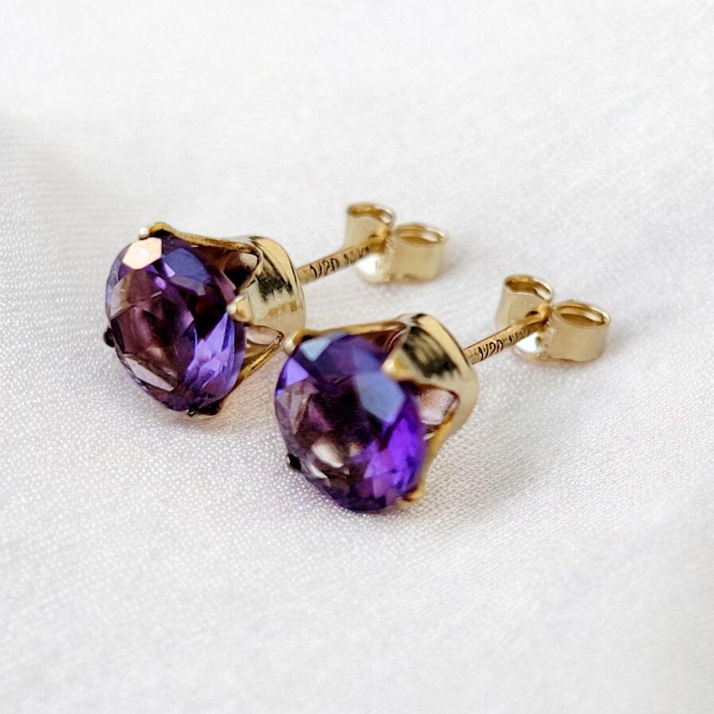 Amethyst stud earrings 14k solid gold, gold filled, or sterling silver — available in rose, yellow, or white gold settings