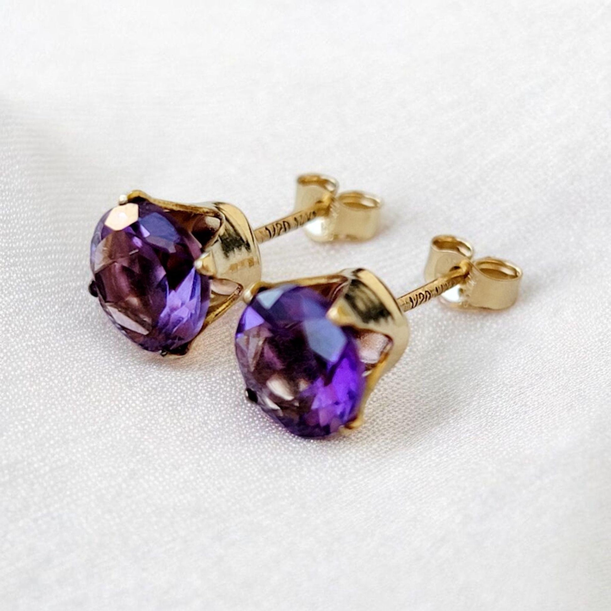 Amethyst stud earrings 14k solid gold, gold filled, or sterling silver — available in rose, yellow, or white gold settings