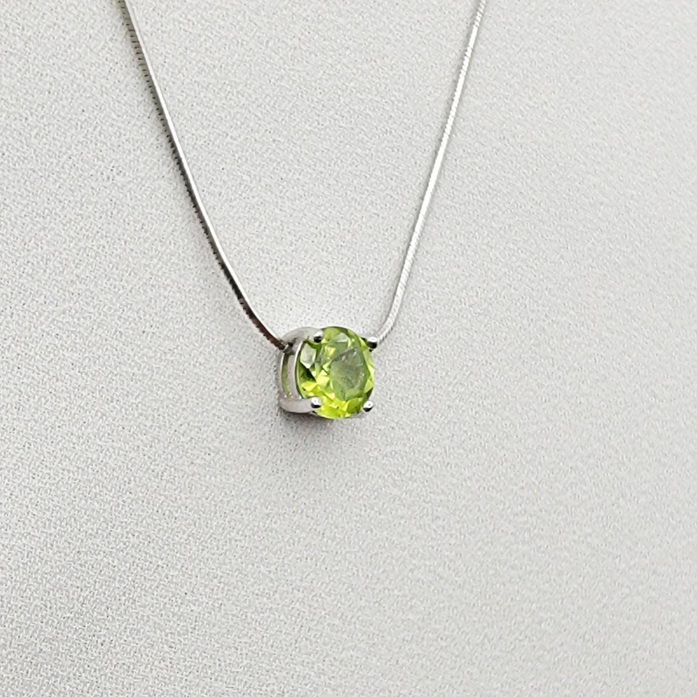 925 Sterling Silver Peridot Pendant Necklace - Rose Gold Peridot Gemstone Charm Necklace - .925 Silver Chain Necklace