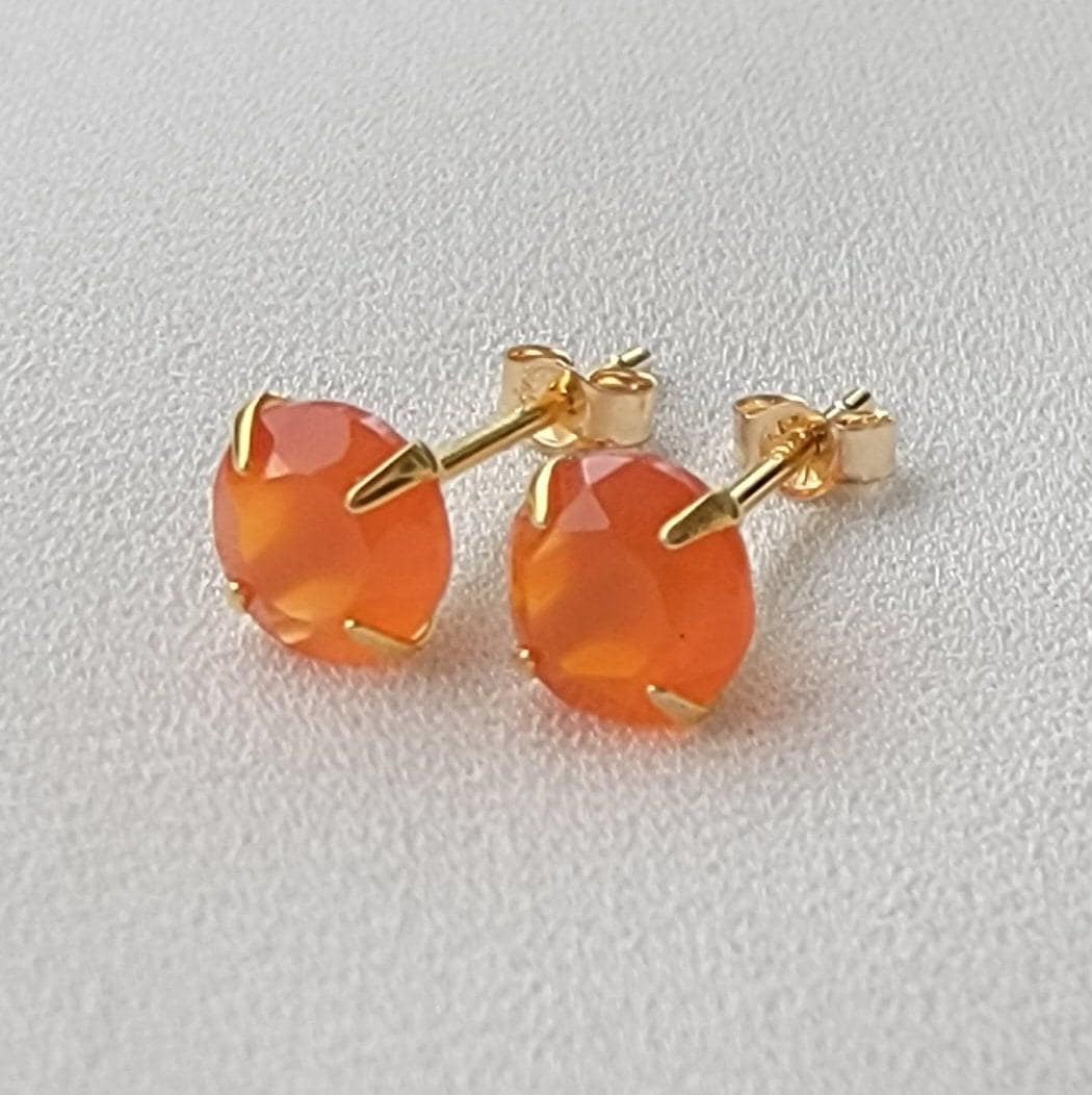 Carnelian Stud Earrings – Sterling Silver or Gold Plated (3–6mm)
