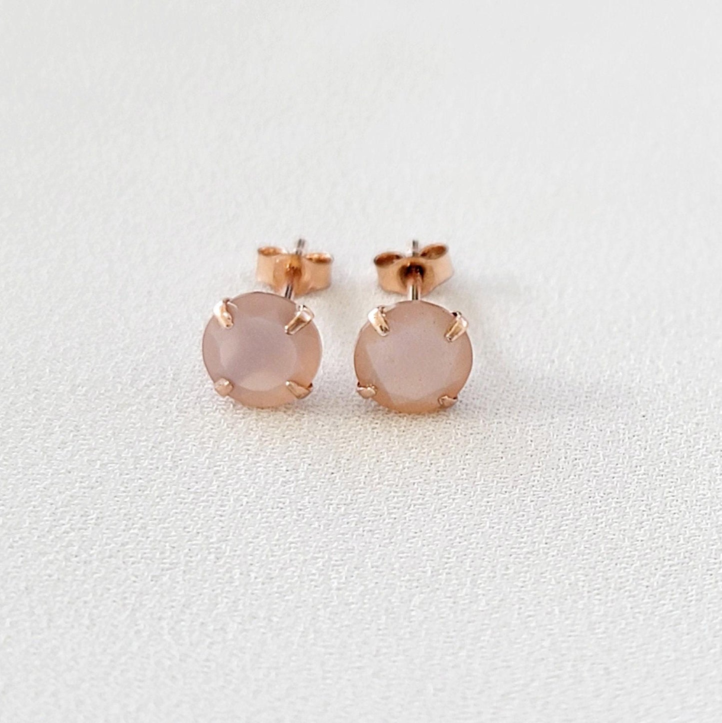 Peach Moonstone Stud Earrings – Sterling Silver or Gold Plated (3–6mm)