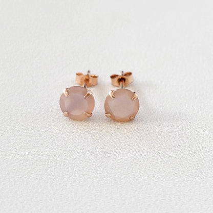 Peach Moonstone Stud Earrings – Sterling Silver or Gold Plated (3–6mm)
