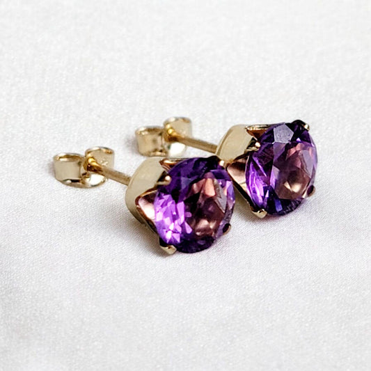 Amethyst stud earrings 14k solid gold, gold filled, or sterling silver — available in rose, yellow, or white gold settings