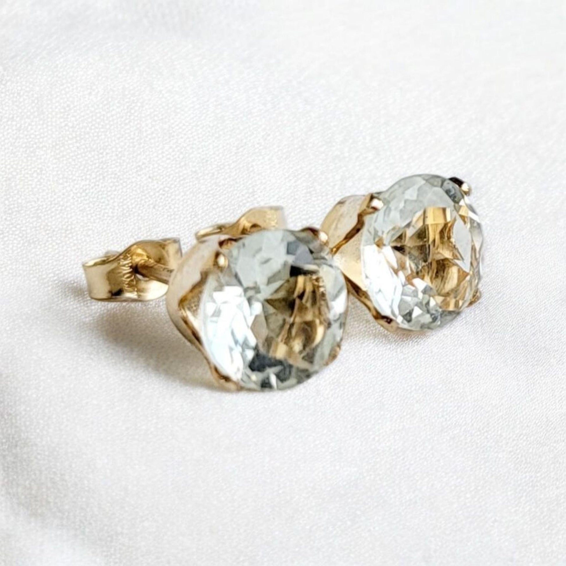Green amethyst stud earrings in 14k solid gold, gold filled, or sterling silver — available in white, yellow, or rose gold and sizes 3mm, 4mm, 5mm, 6mm — natural prasiolite gemstone studs, elegant minimalist birthstone jewelry gift.