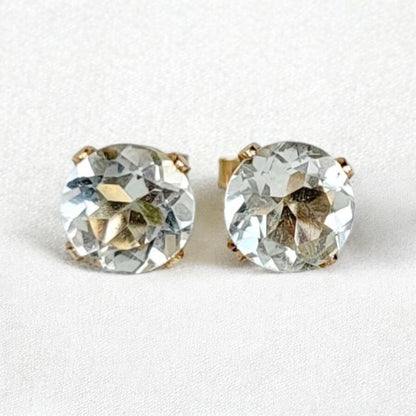 Green amethyst stud earrings in 14k solid gold, gold filled, or sterling silver — available in white, yellow, or rose gold and sizes 3mm, 4mm, 5mm, 6mm — natural prasiolite gemstone studs, elegant minimalist birthstone jewelry gift.