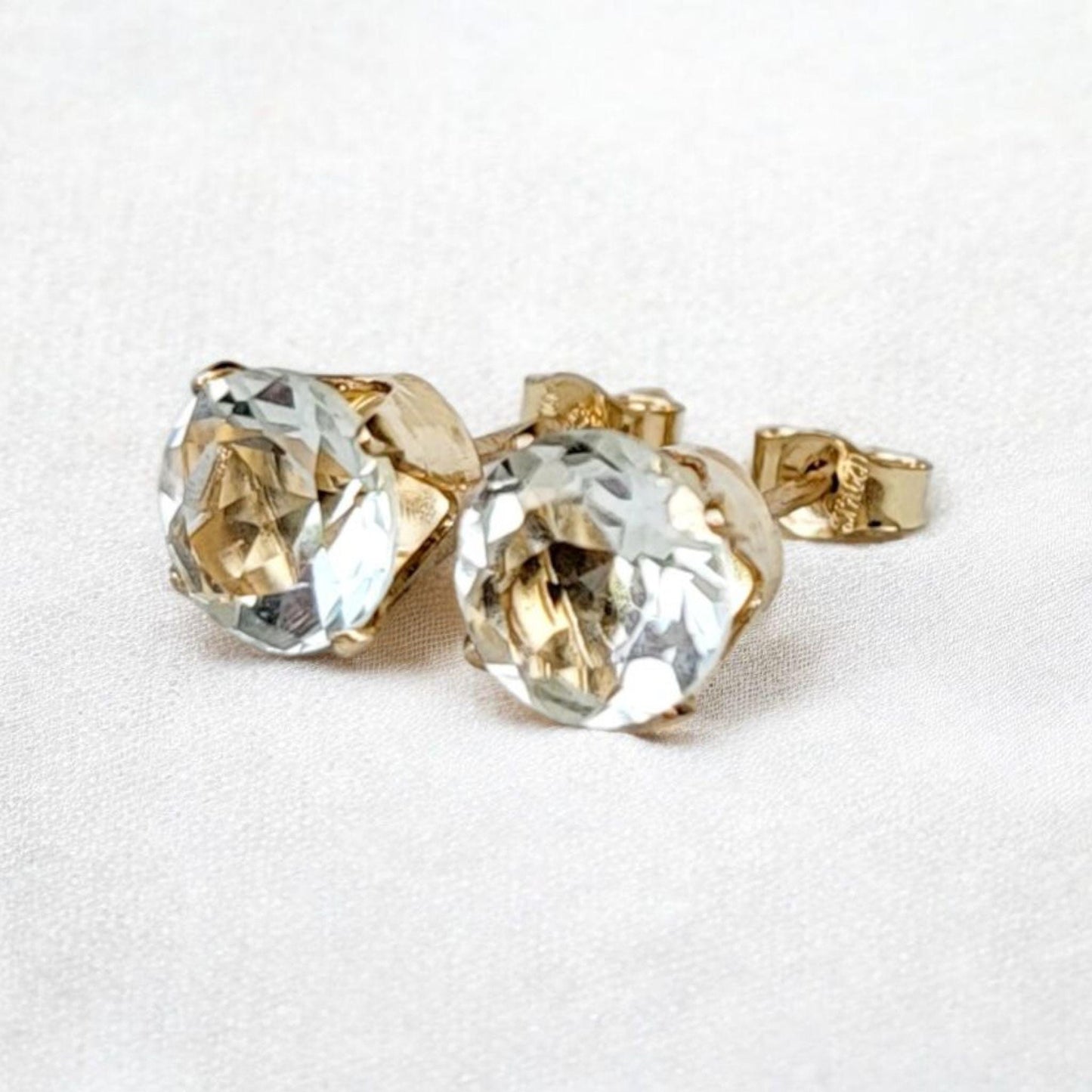 Green amethyst stud earrings in 14k solid gold, gold filled, or sterling silver — available in white, yellow, or rose gold and sizes 3mm, 4mm, 5mm, 6mm — natural prasiolite gemstone studs, elegant minimalist birthstone jewelry gift.