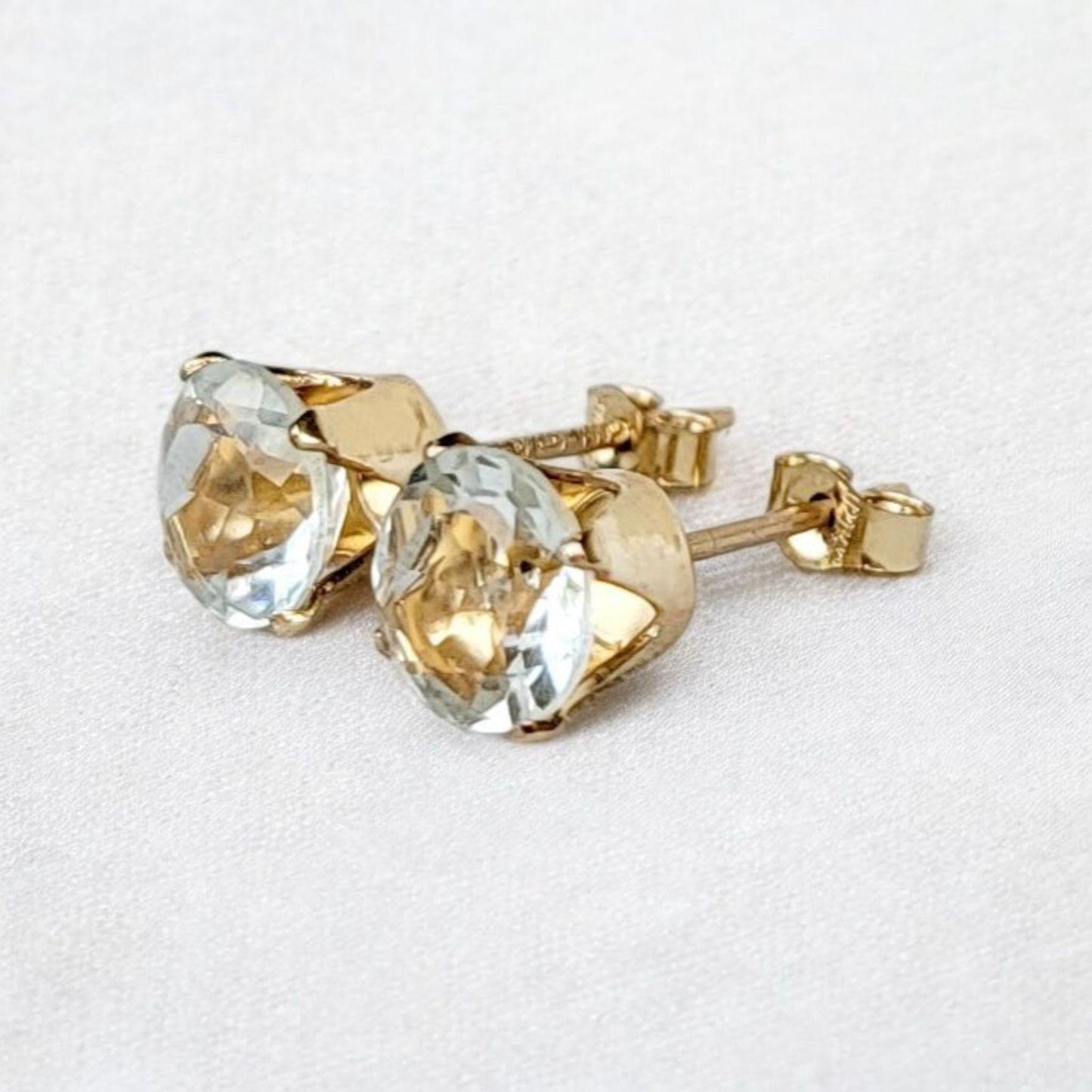 Green amethyst stud earrings in 14k solid gold, gold filled, or sterling silver — available in white, yellow, or rose gold and sizes 3mm, 4mm, 5mm, 6mm — natural prasiolite gemstone studs, elegant minimalist birthstone jewelry gift.