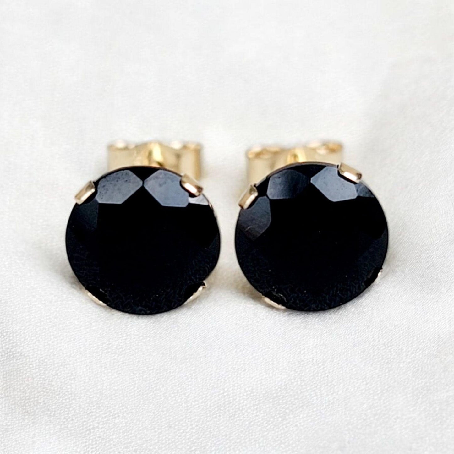 Black onyx stud earrings in 14k solid gold, gold filled, or sterling silver — available in white, yellow, or rose gold and sizes 3mm, 4mm, 5mm, 6mm — minimalist gemstone studs and elegant birthstone jewelry gift.