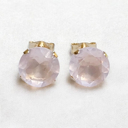 Rose quartz stud earrings available in 14k solid gold, gold filled, or sterling silver — choose rose, yellow, or white gold for an elegant natural gemstone look.