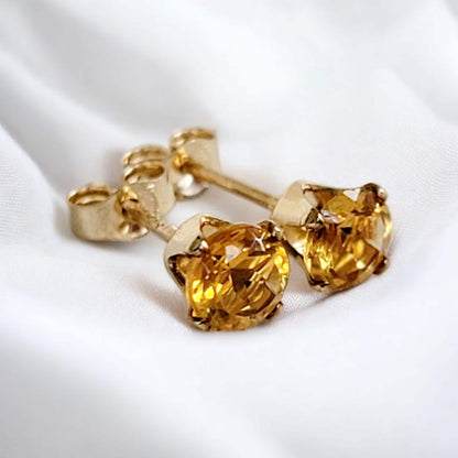 Citrine stud earrings in 14k solid gold, gold filled, or sterling silver — available in white, yellow, or rose gold and sizes 3mm, 4mm, 5mm, 6mm — natural golden citrine gemstone studs, November birthstone jewelry gift.