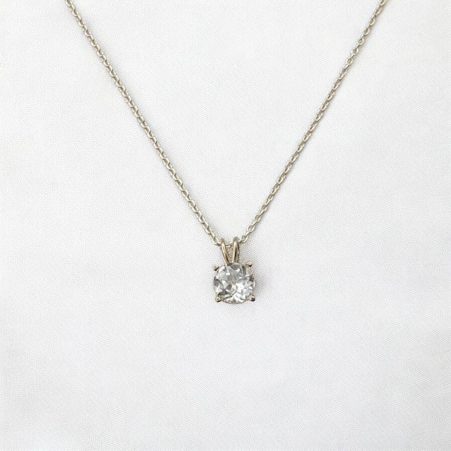 White topaz pendant necklace in 14k gold or sterling silver, available in 6mm–3mm with 16 or 18 inch chain.