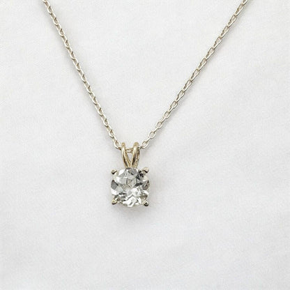 White topaz pendant necklace in 14k gold or sterling silver, available in 6mm–3mm with 16 or 18 inch chain.