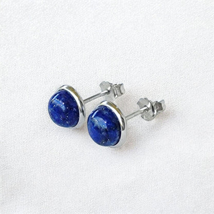 925 Sterling Silver lapis Lazuli Stud Earrings - Bezeled Lapis Lazuli Earrings - Lapis Lazuli Jewelry - Medium 6mm